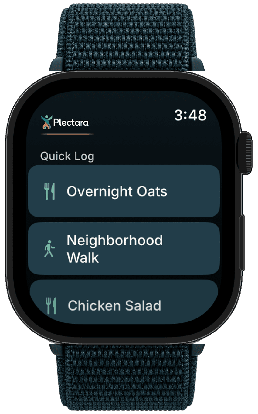Plectara Quick Log on an Apple Watch with a dark woven band