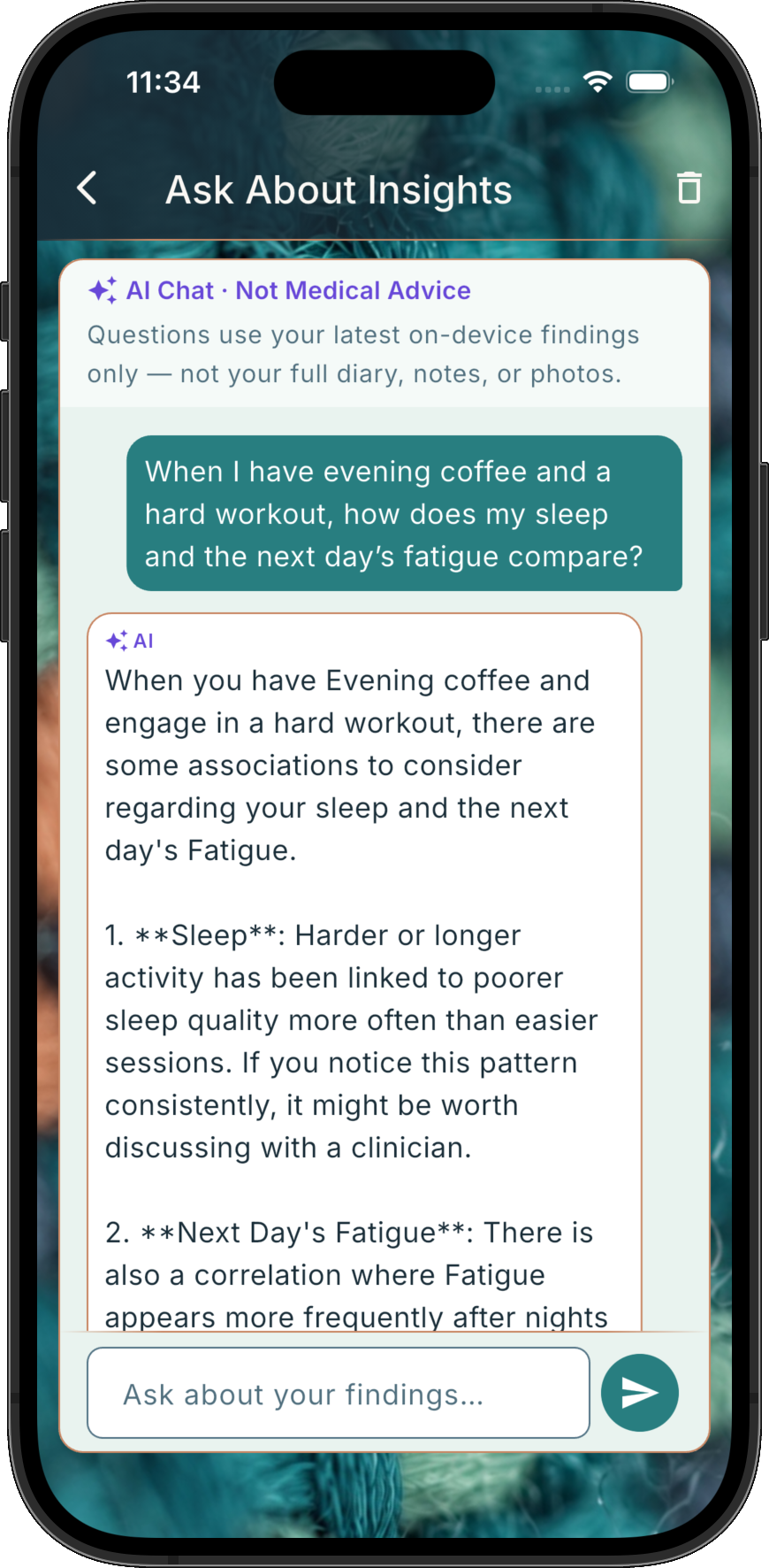 AI Chat conversation about recent insights on device