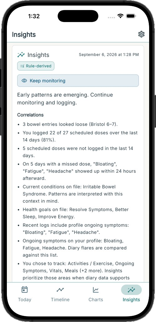 Insights tab on device